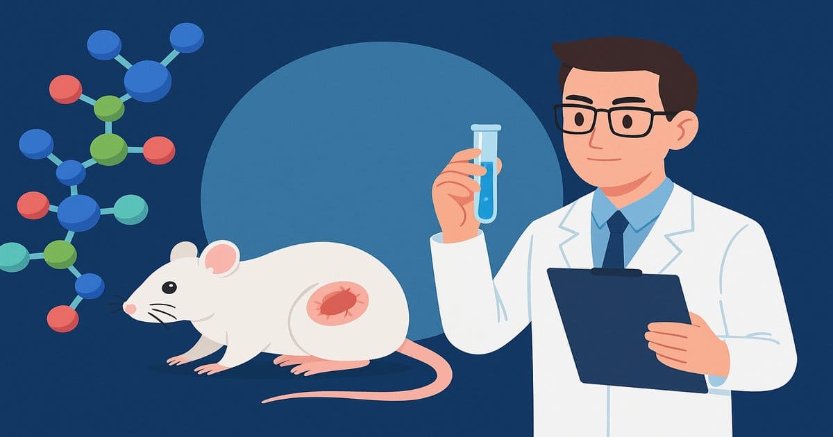 Investigador en laboratorio aplicando péptidos en estudio con ratones para acelerar la cicatrización de heridas
