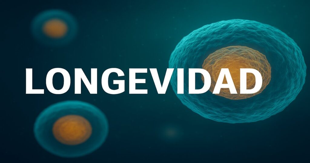 Ilustración 3D de una estructura de ADN rodeada de bioreguladores peptídicos en un entorno celular