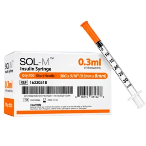 Jeringa de 0.3 ml - SOL-M (Aguja Integrada 30G x 8 mm) – Pack 10 unidades
