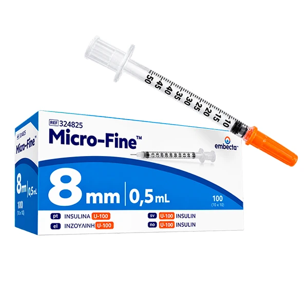 Jeringa de 0.5 ml – BD Micro-Fine (Aguja Integrada 30G x 8 mm) – Pack 10 unidades Jeringa de 0.5 ml – BD Micro-Fine (Aguja Integrada 30G x 8 mm) – Pack 10 unidades