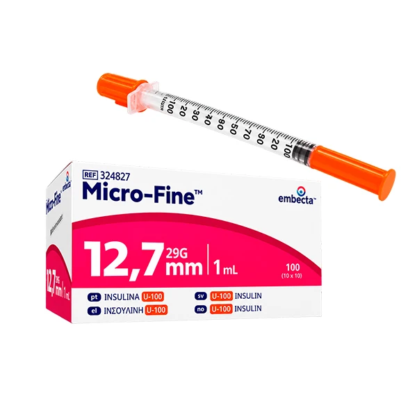 Jeringa de 1 ml - BD Micro-Fine (Aguja Integrada 29G x 12.7 mm) – Pack 10 unidades Jeringa de 1 ml - BD Micro-Fine (Aguja Integrada 29G x 12.7 mm) – Pack 10 unidades