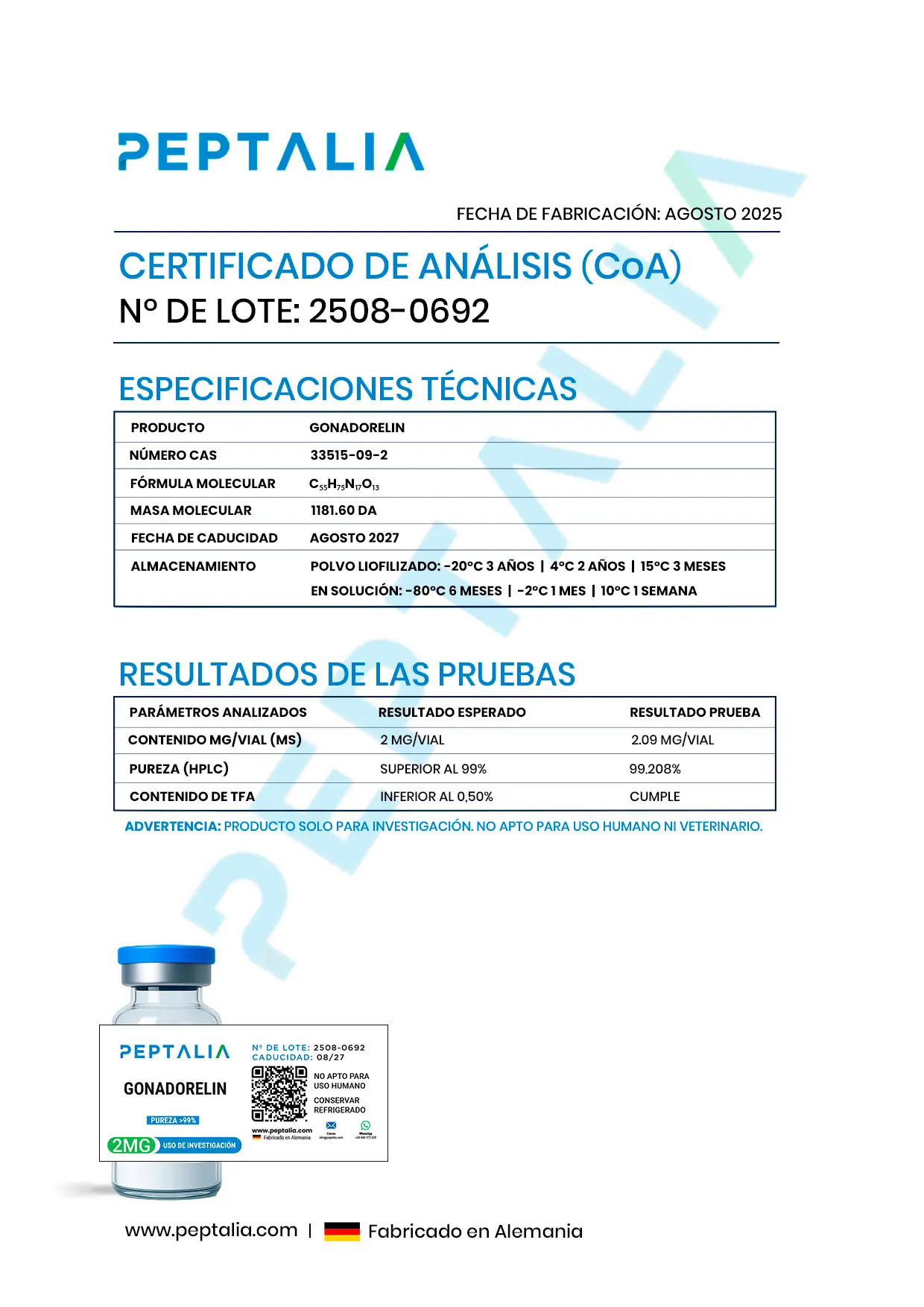 Certificado de Análisis